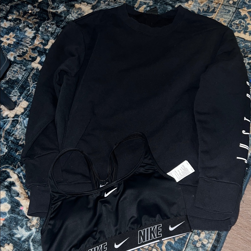 Nike Black Crewneck and Sports Bra Duo, Medium GUC